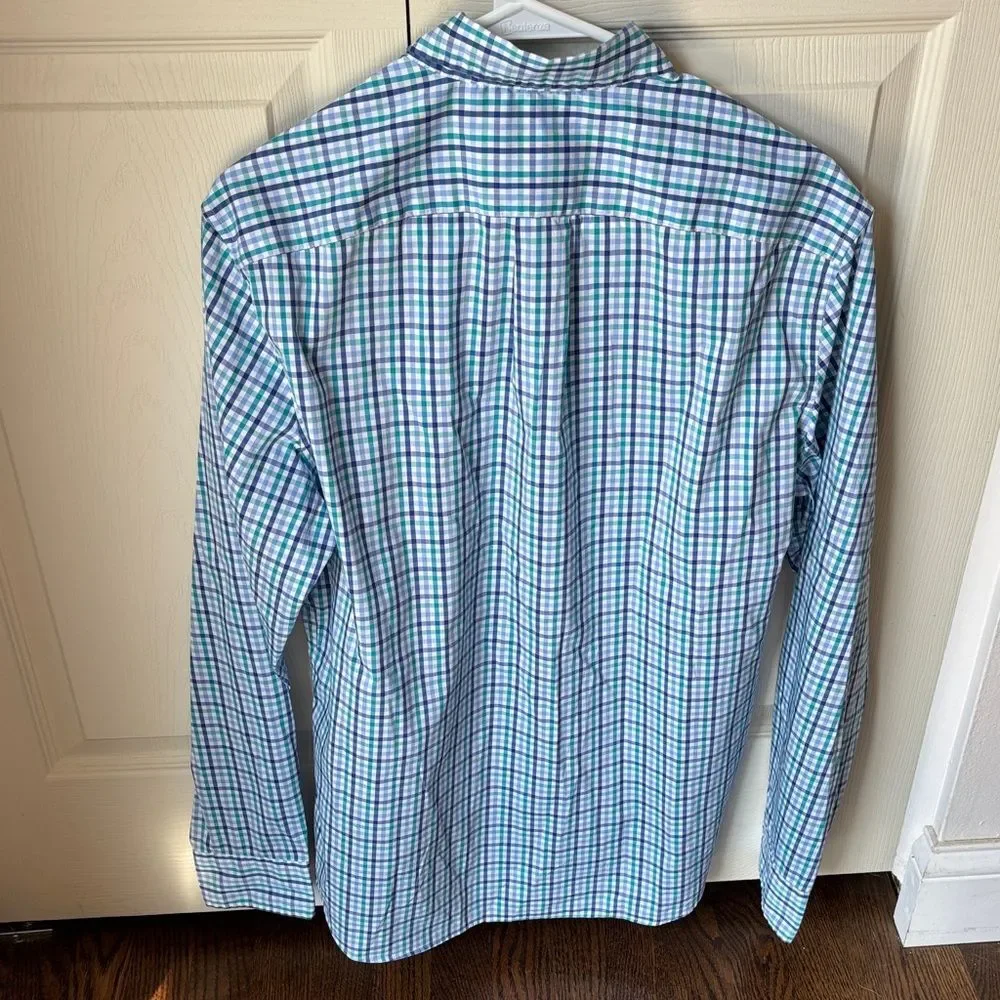 J. Crew Men’s the offshore performance Blue Green Plaid button down Shirt medium